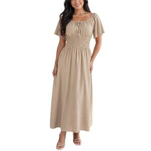 H&M Tan Smocked Off the Shoulder Maxi Dress Size Small